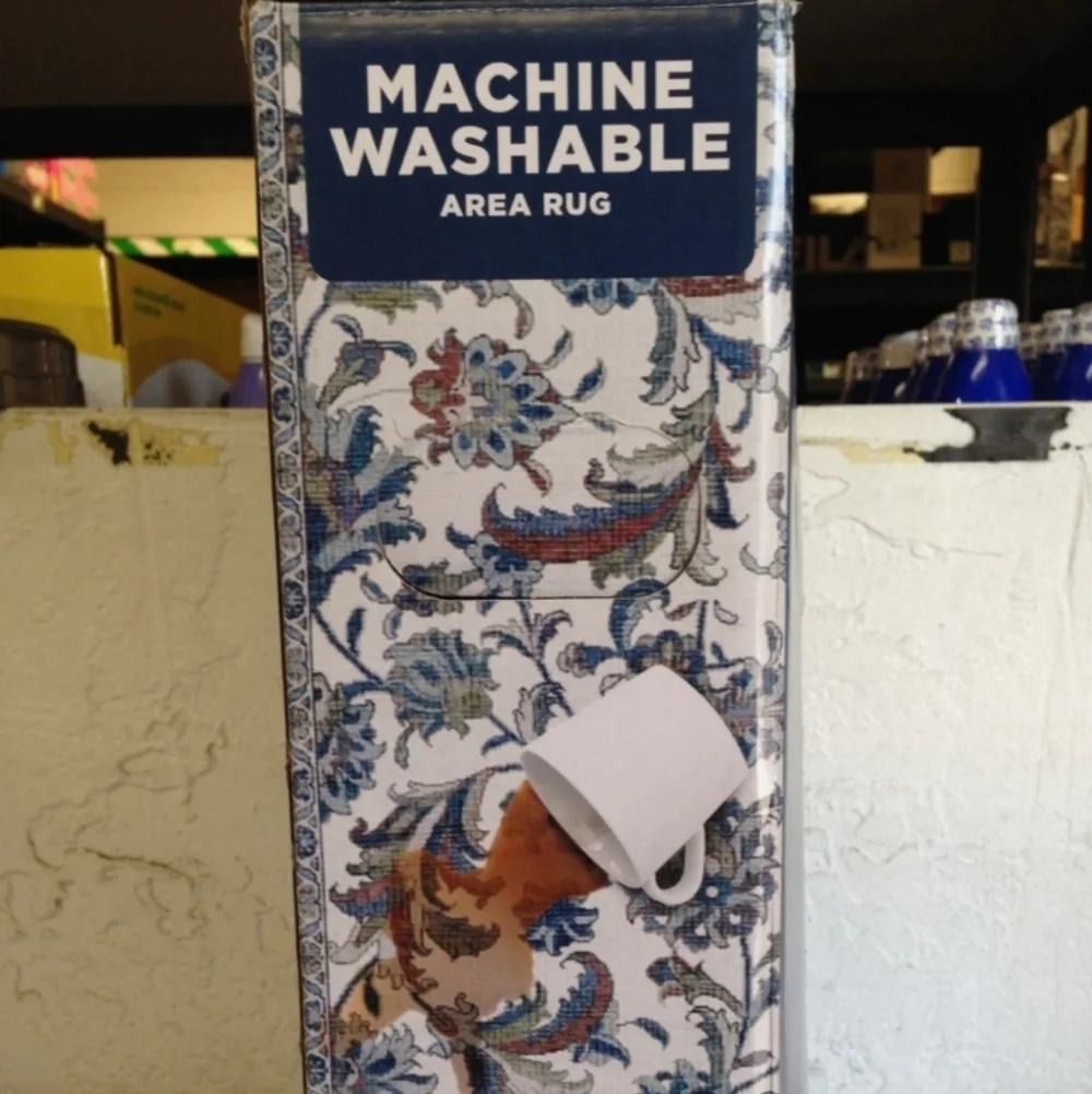 Wyatt & Ash Machine Washable Area Rug - Floral Blue & Ivory
